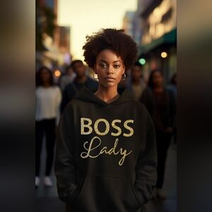 Boss Lady Gold Sparkle Lettered Hoodie